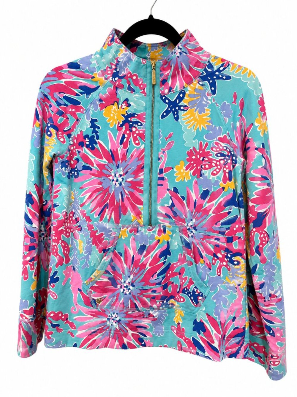 Lilly Pulitzer Floral Quarter Zip Pullover Women’s S Preppy Resort Colorful